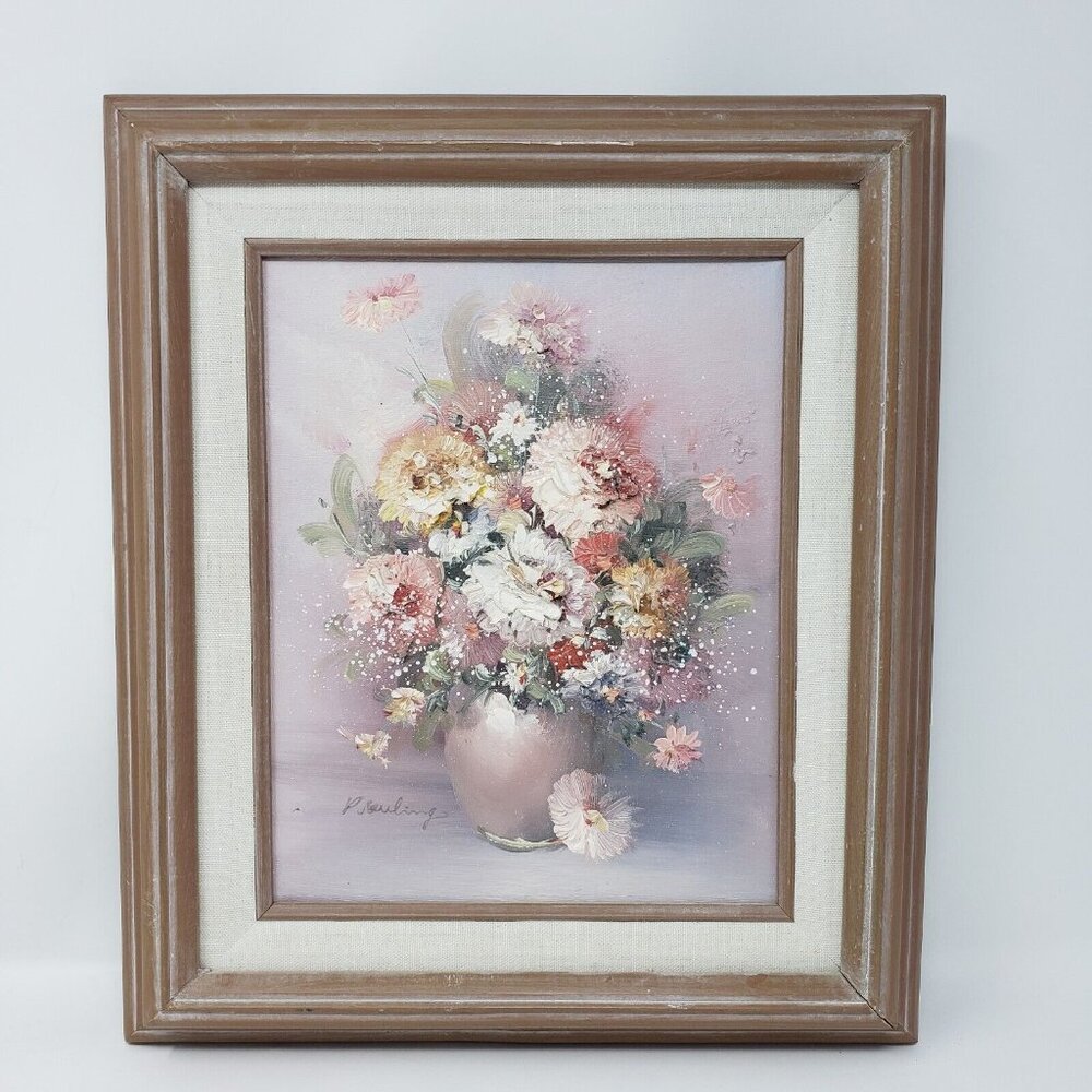 P. Keeling Still Life Floral Oil Painting 8x10 Canvas Signed Framed Flowers READ - Picture 2 of 16